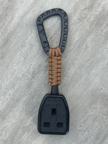 Elite Socket Tester Holder with Carabiner Clip, Paracord & R1 + R2 Link (Brown)