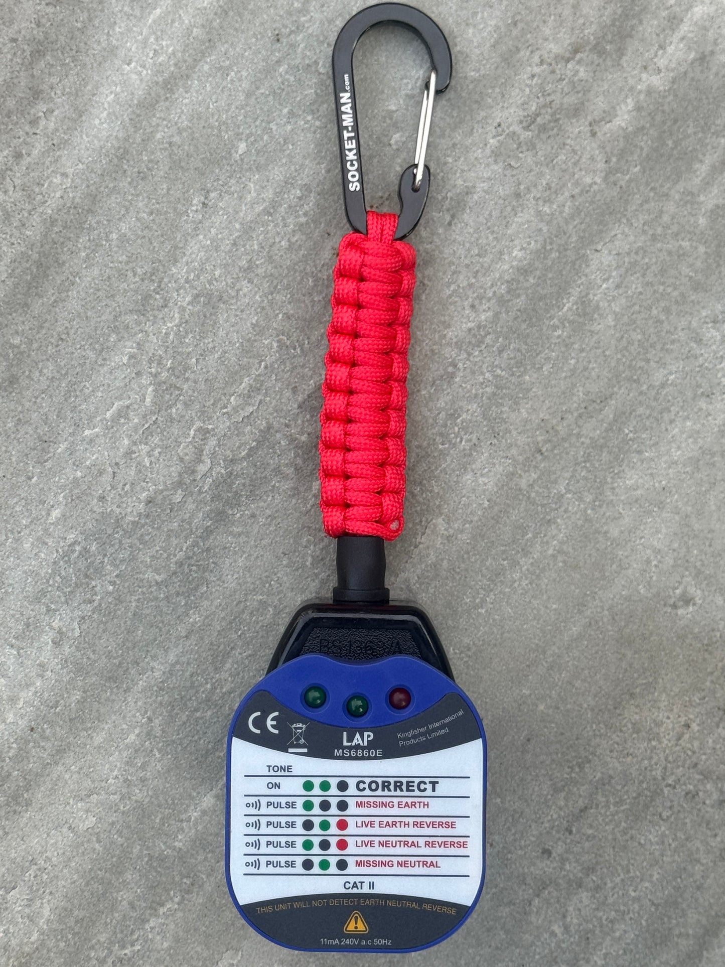 Socket Tester Holder, with paracord clip V1  (Red)
