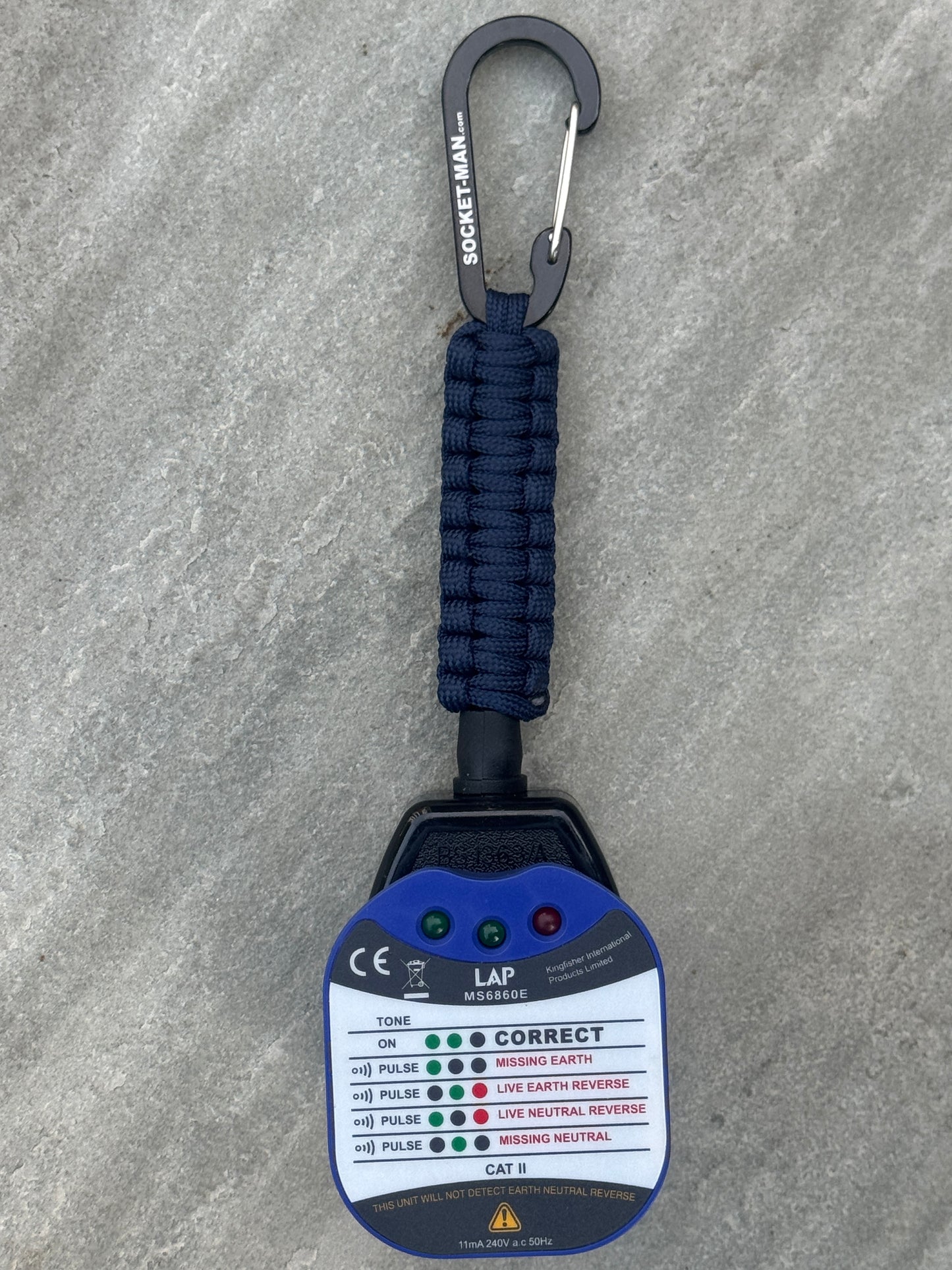 Socket Tester Holder, with paracord clip V1  (Dark Blue)