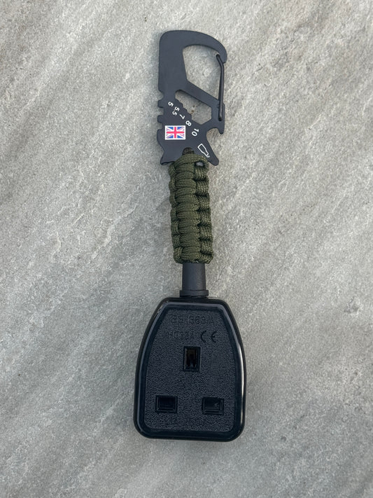 Professional Socket Tester Holder with R1 & R2 Link, Carabiner Clip, Handmade Paracord, Electrician Accessory (Dark Green)
