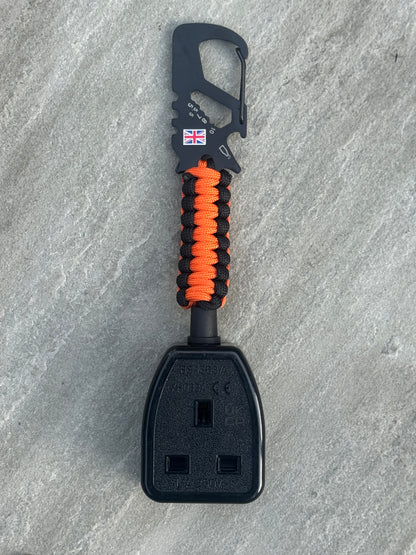 Professional Socket Tester Holder with R1 & R2 Link, Carabiner Clip, Handmade Paracord, Electrician Accessory (Black & Orange)