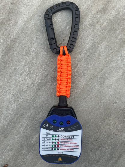 Elite Socket Tester Holder with Carabiner Clip, Paracord & R1 + R2 Link (Orange)
