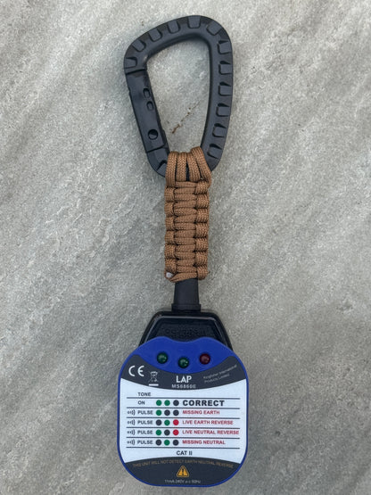 Elite Socket Tester Holder with Carabiner Clip, Paracord & R1 + R2 Link (Brown)