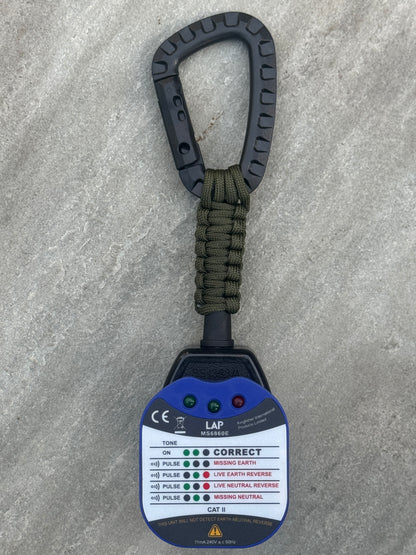 Elite Socket Tester Holder with Carabiner Clip, Paracord & R1 + R2 Link (Dark Green)
