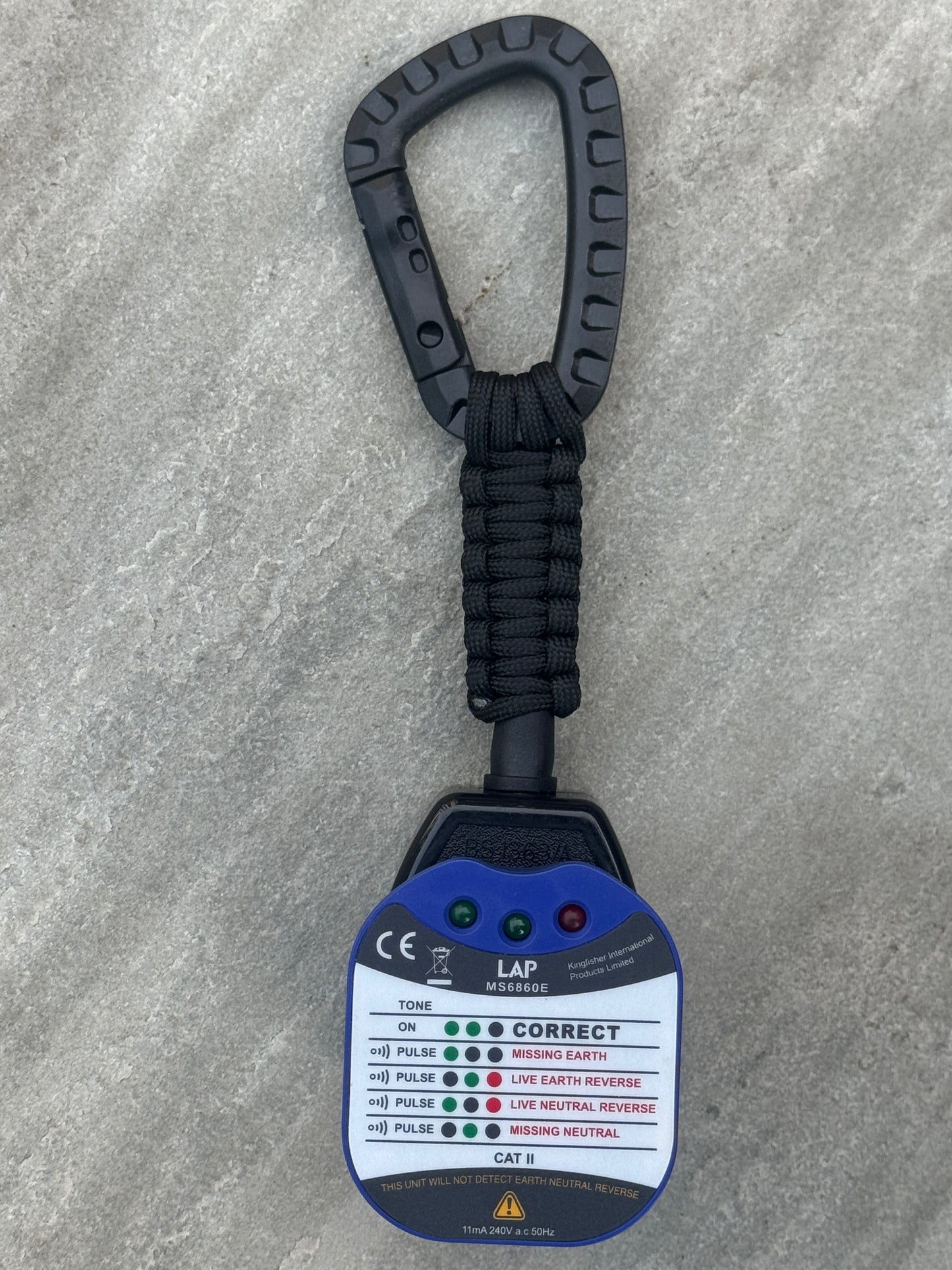 Elite Socket Tester Holder with Carabiner Clip, Paracord & R1 + R2 Link (Black)