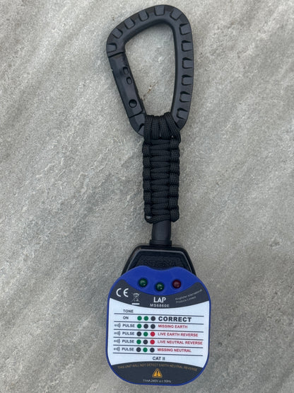 Elite Socket Tester Holder with Carabiner Clip, Paracord & R1 + R2 Link (Black)