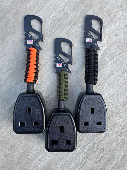 Professional Socket Tester Holder with R1 & R2 Link, Carabiner Clip, Handmade Paracord, Electrician Accessory (Black & Orange)